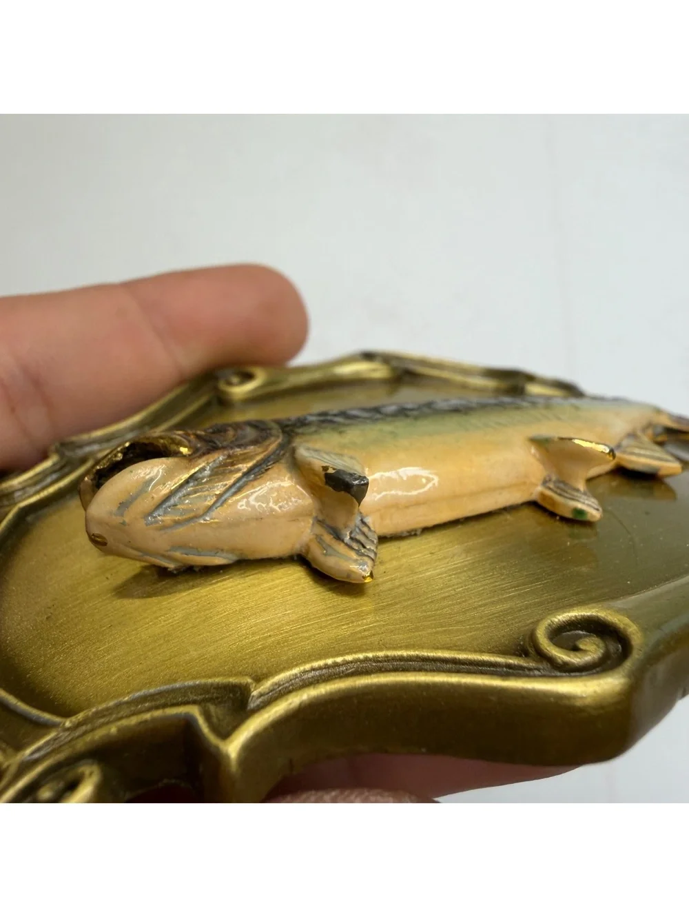 Trout brass belt buckle vintage 1978